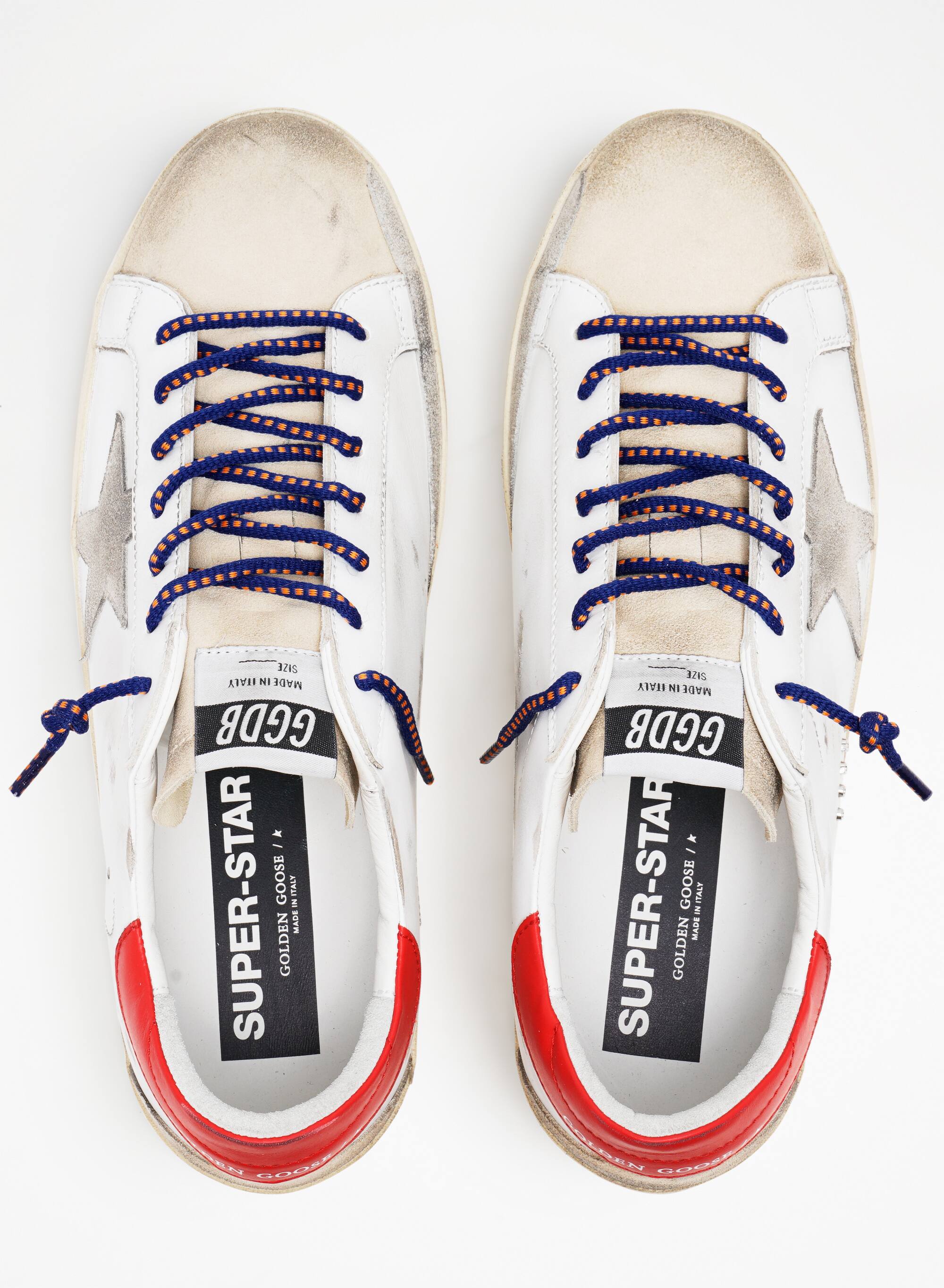 Men | Super-Star Sneakers White Leather with Grey Suede Star & Red Leather Heel Tab | White x Ice x Seedpearl x Red - Image 3
