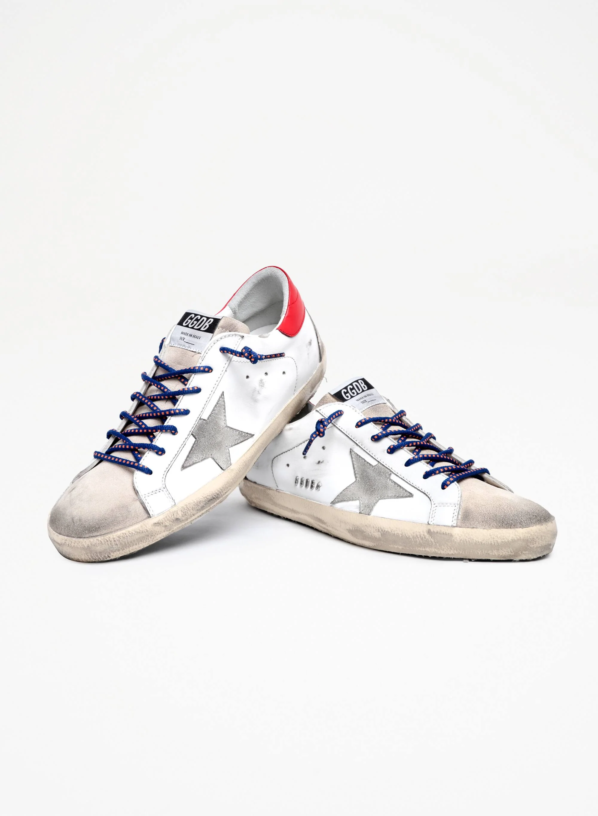Men | Super-Star Sneakers White Leather with Grey Suede Star & Red Leather Heel Tab | White x Ice x Seedpearl x Red - Image 4