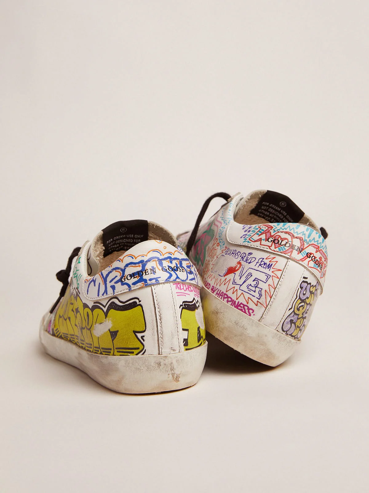 Men | Super-Star Sneakers White Leather with Multicolored Graffiti Print | White x Multicolor - Image 2