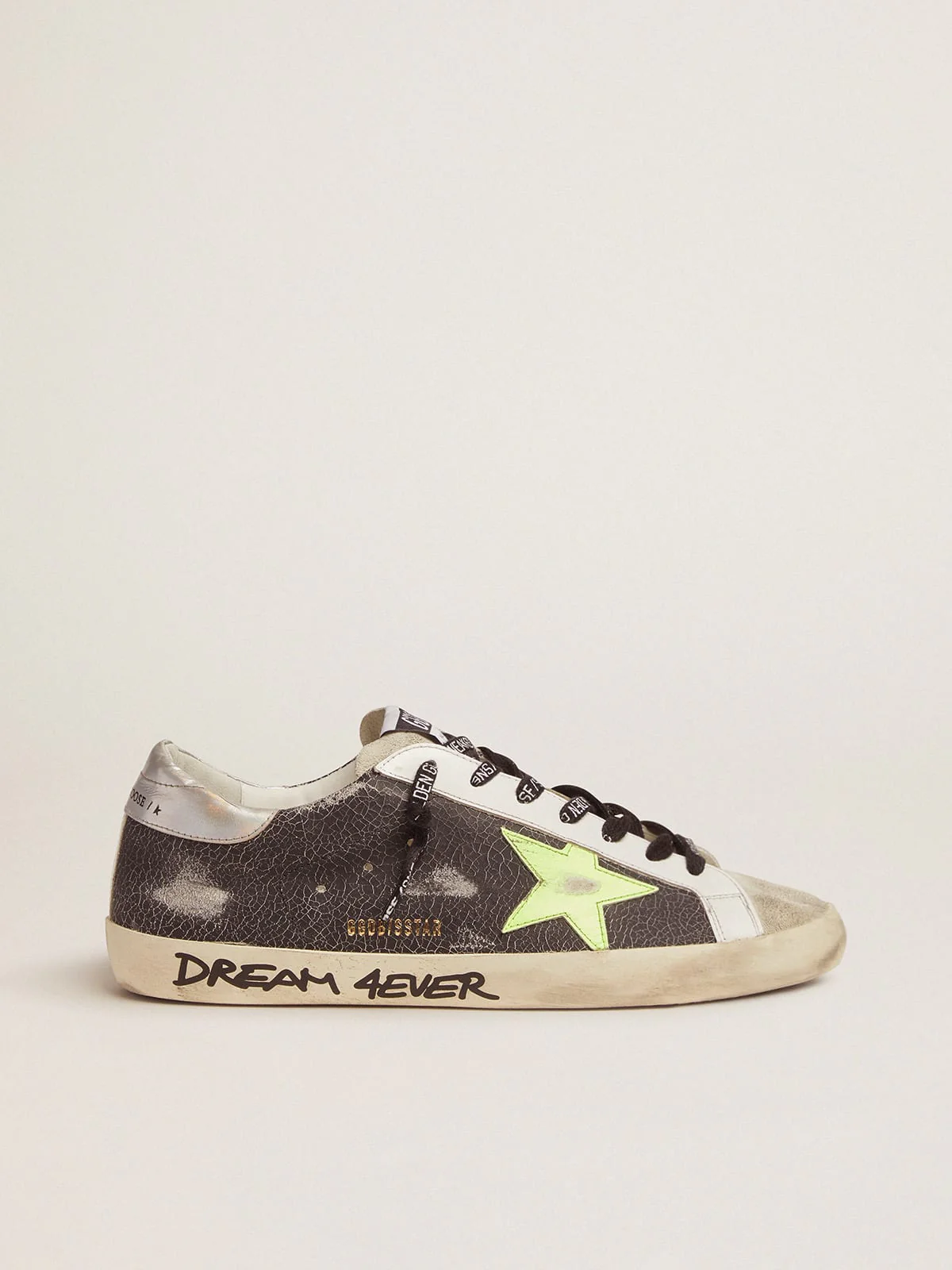 Men | Super-Star Sneakers with Handwritten Lettering & Fluorescent Yellow Star | Black x Ice x Yellow Fluo x Silver - Image 4