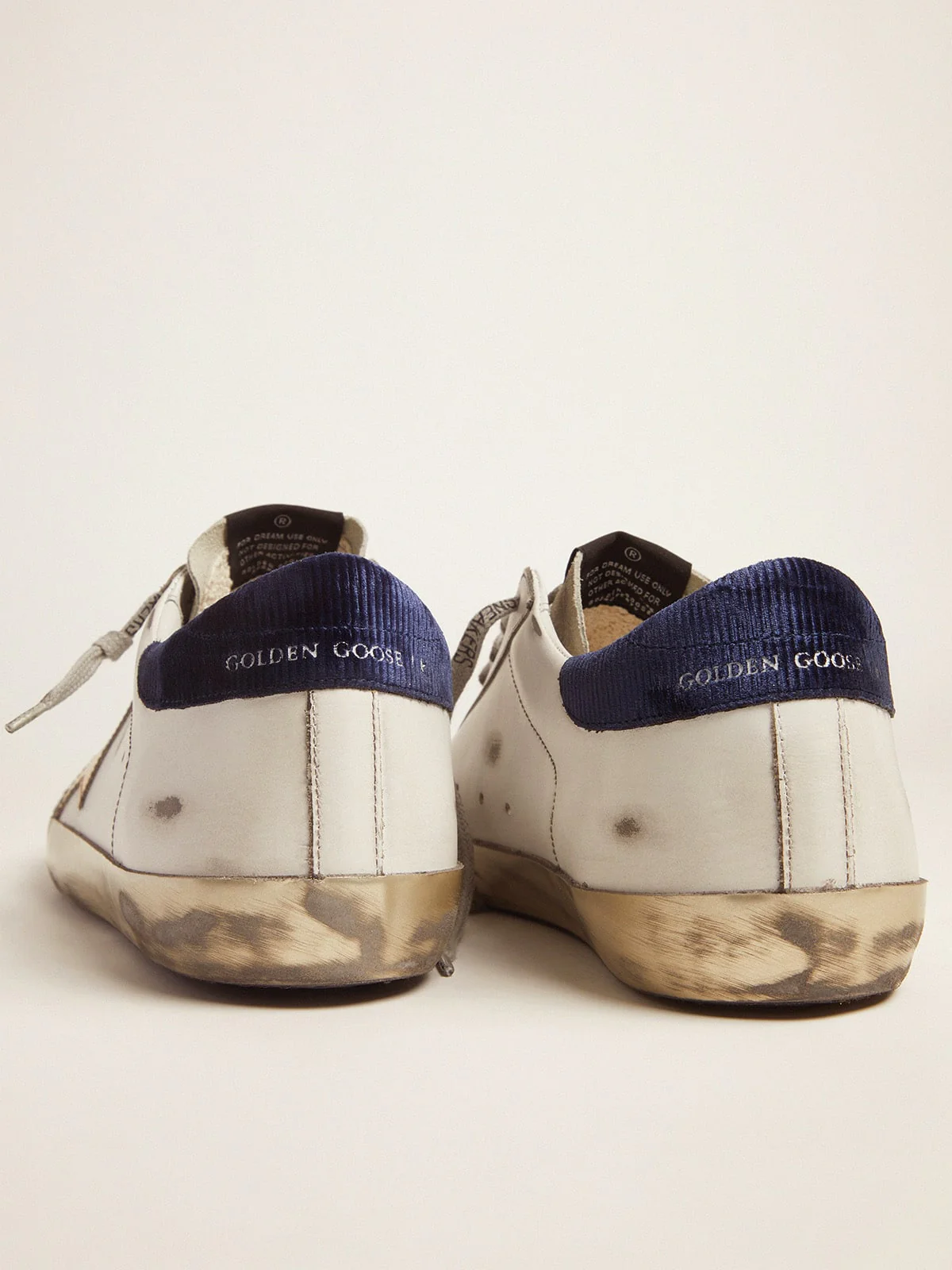Men | Super-Star Sneakers with Midnight-Blue Corduroy Velvet Heel Tab | White x Ice x Gold x Night Blue - Image 2