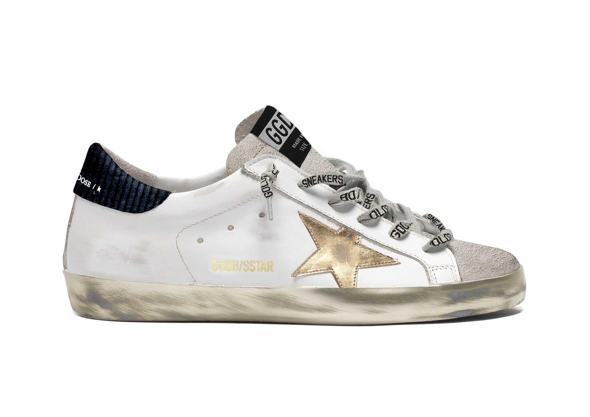 Men | Super-Star Sneakers with Midnight-Blue Corduroy Velvet Heel Tab | White x Ice x Gold x Night Blue - Image 3