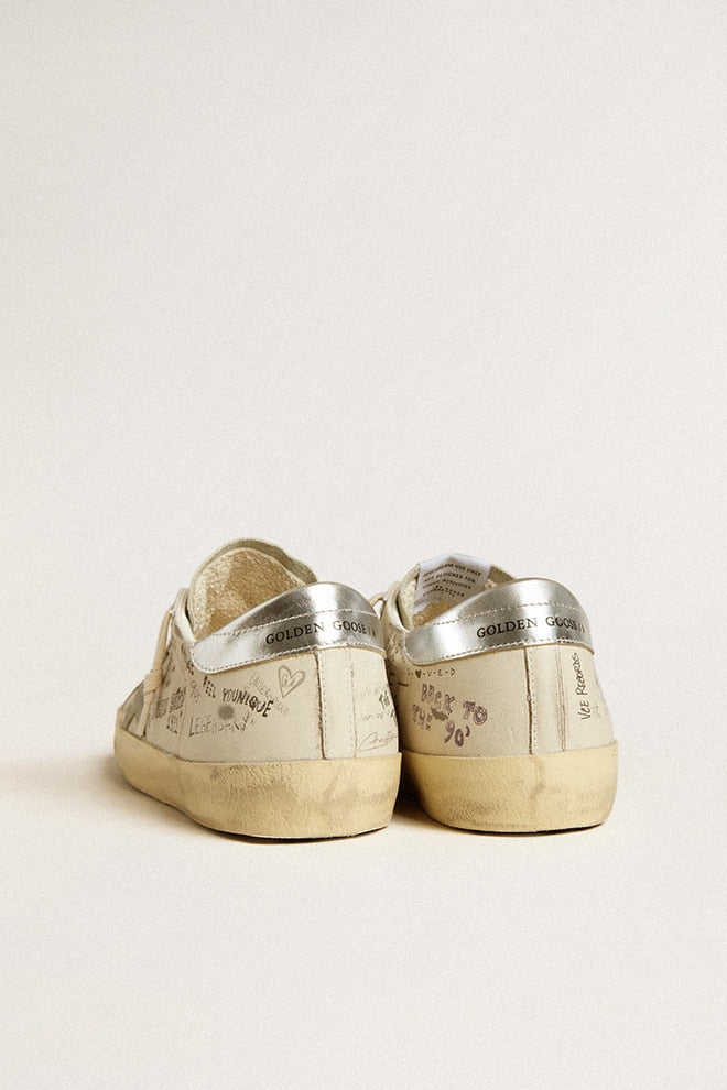 Men | Super-Star White Leather with All-Over Lettering & Ice-Gray Suede Star | White x Ice x Silver - Image 4