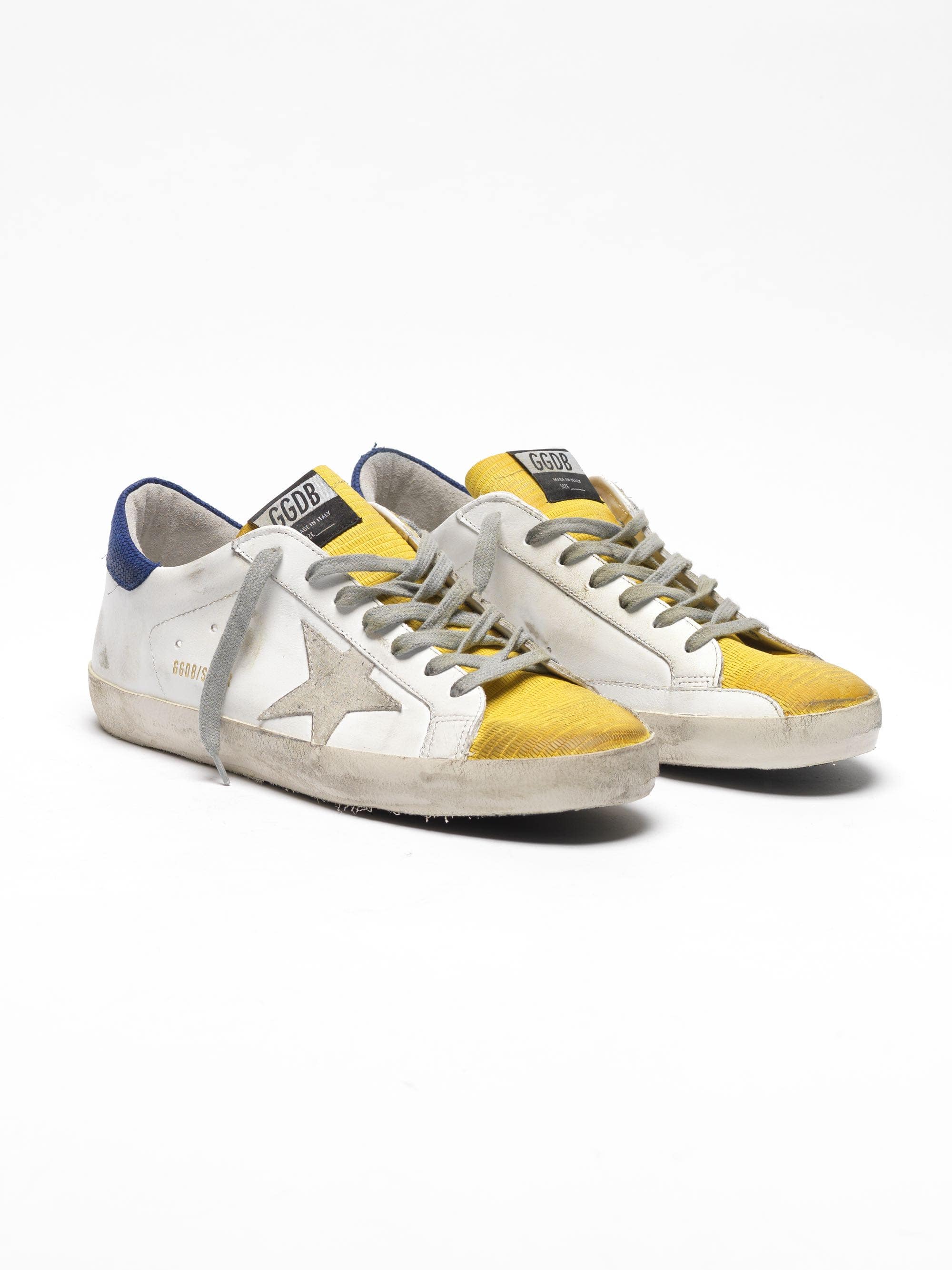 Men | Two-Tone Super-Star Sneakers with Yellow Lizard-Print Insert - Image 5