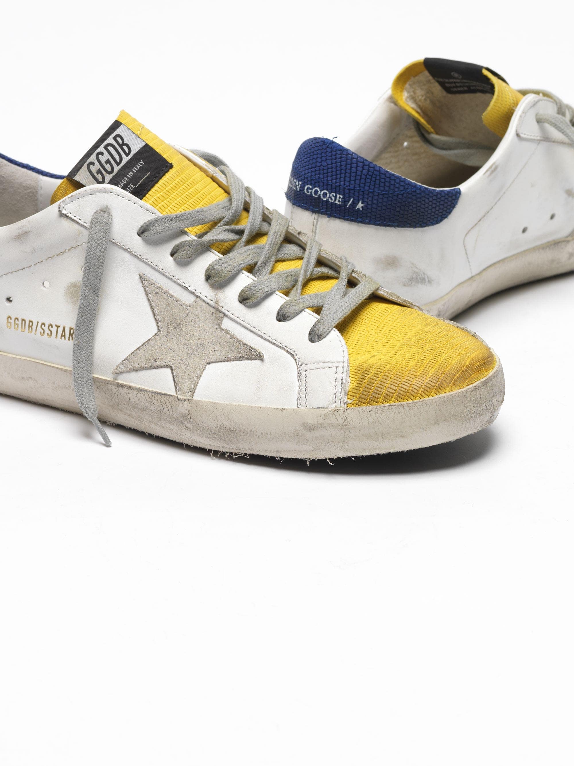 Men | Two-Tone Super-Star Sneakers with Yellow Lizard-Print Insert - Image 7