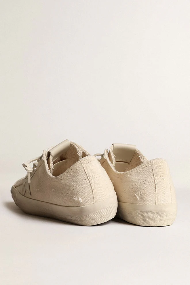 Men | V-Star Sneakers Light Cream Canvas with Milk-White Leather Star | Creamy White x White