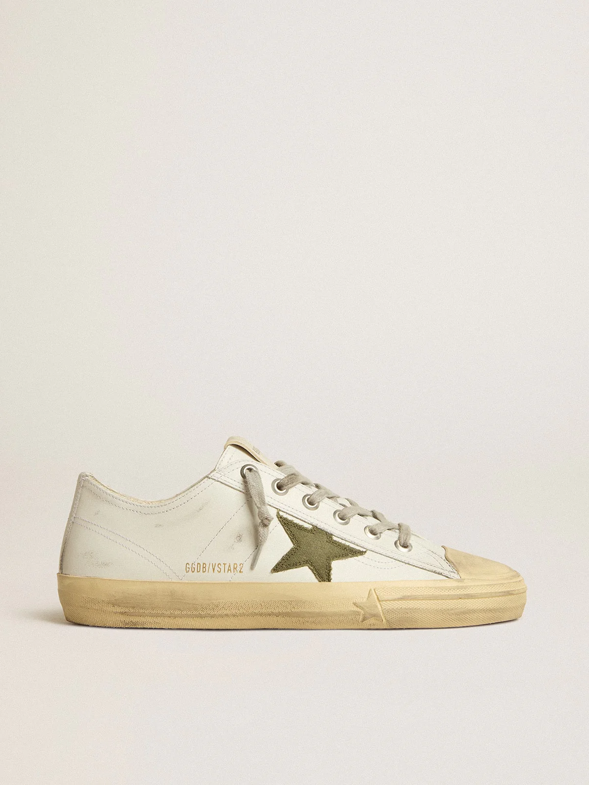 Men | V-Star White Leather with Green Canvas Star | White x Green - Image 3