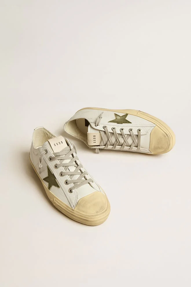 Men | V-Star White Leather with Green Canvas Star | White x Green - Image 5
