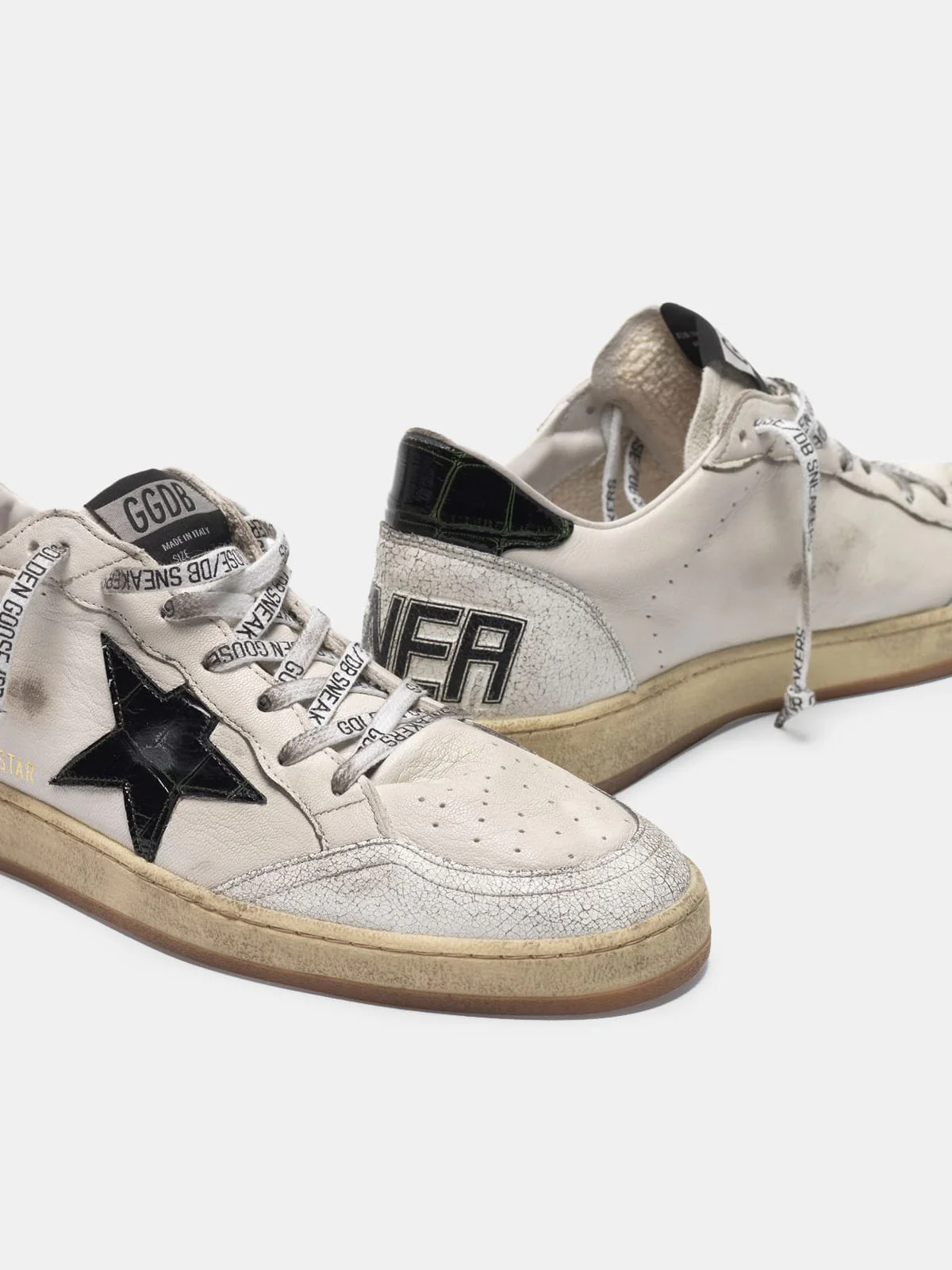 Men | White Ball Star Sneakers Leather with Glossy Black Star & Heel Tab - Image 4