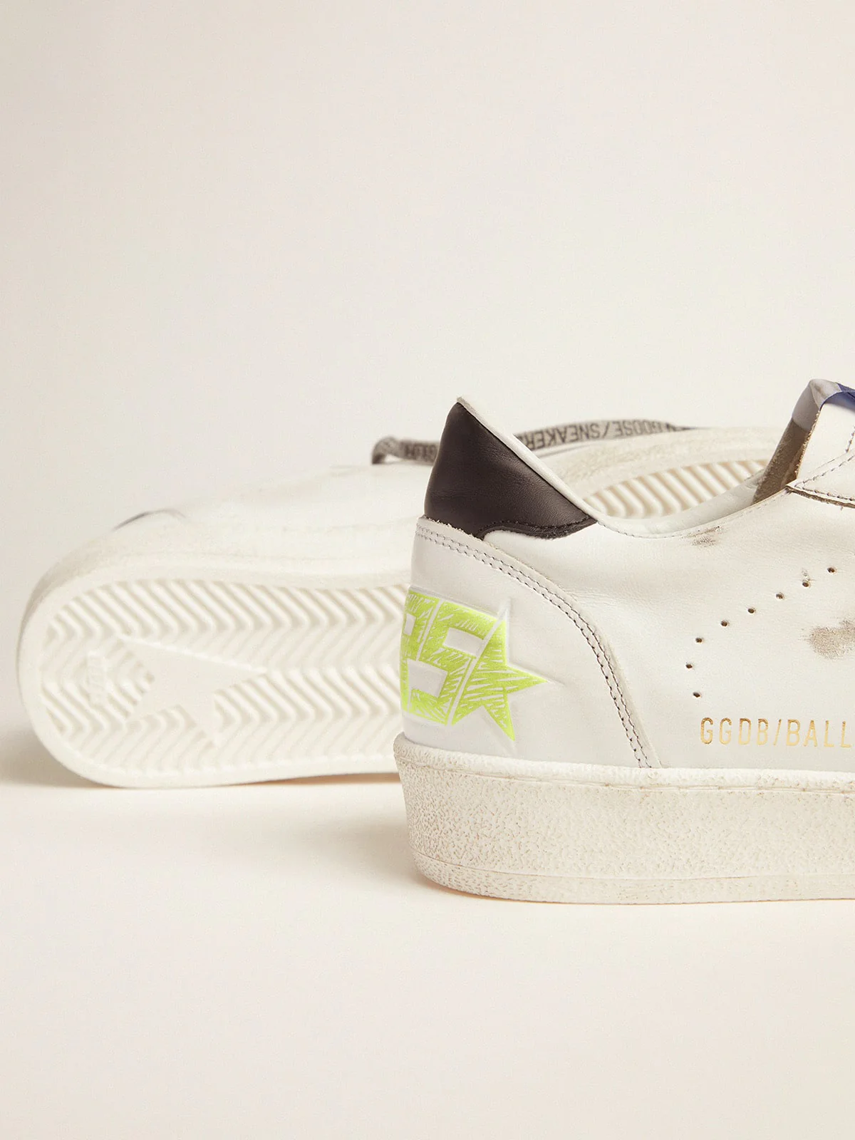 Men | White Ball Star Sneakers with Fluorescent Yellow Details | White x Optic White x Fluo Yellow - Image 3
