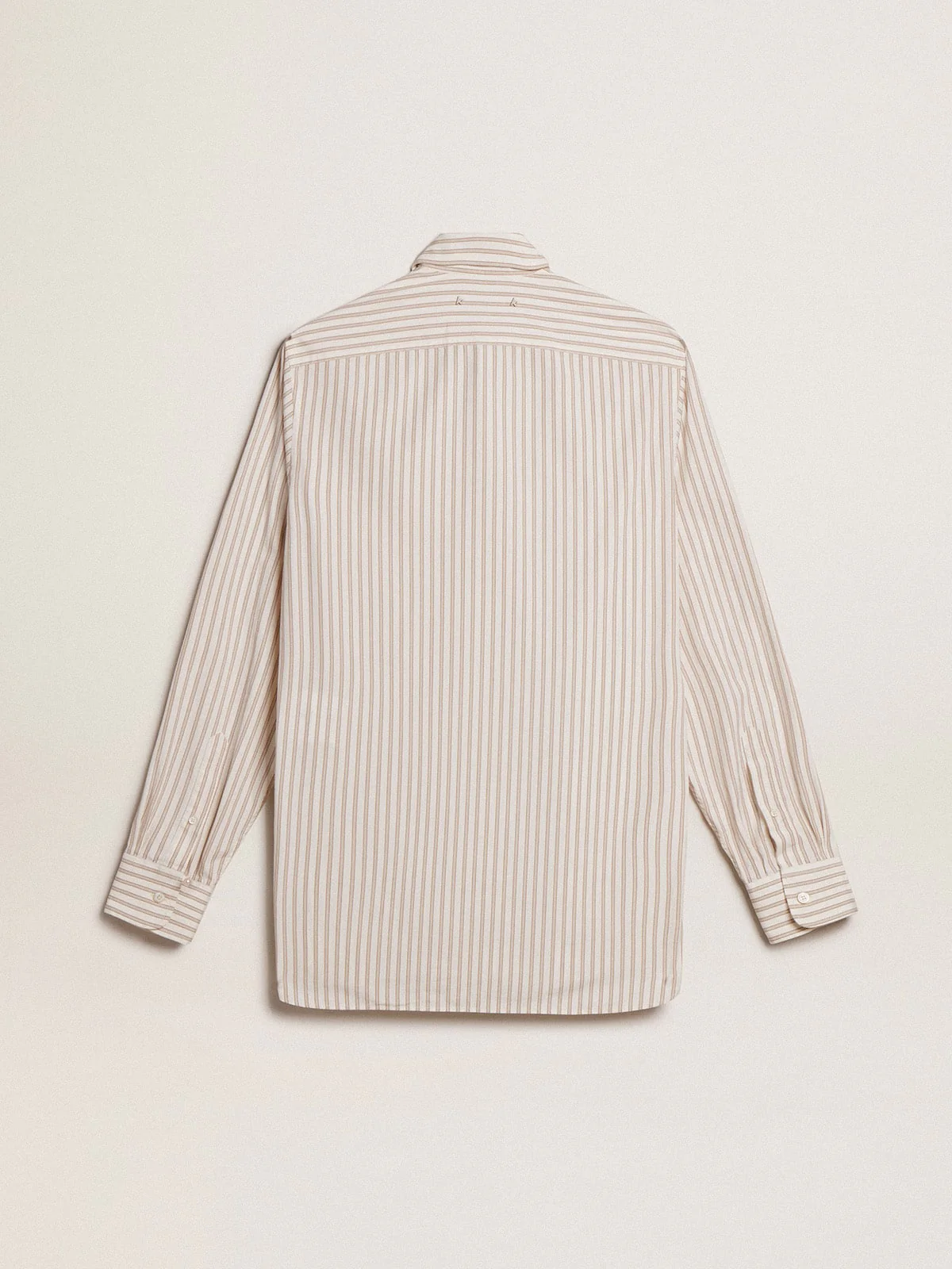 Men | White Cotton Shirt with Beige Stripes | Arctic Wolf x Travertine - Image 11