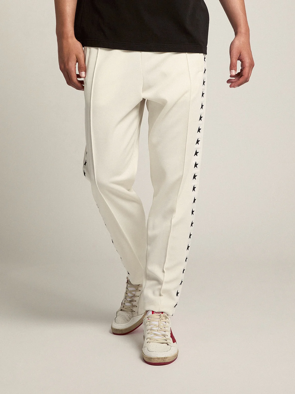 Men | White Joggers with Black Stars On The Sides | Papyrus x Black - Image 14