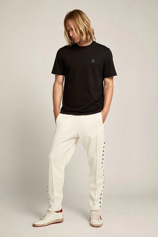 Men | White Joggers with Black Stars On The Sides | Papyrus x Black - Image 8