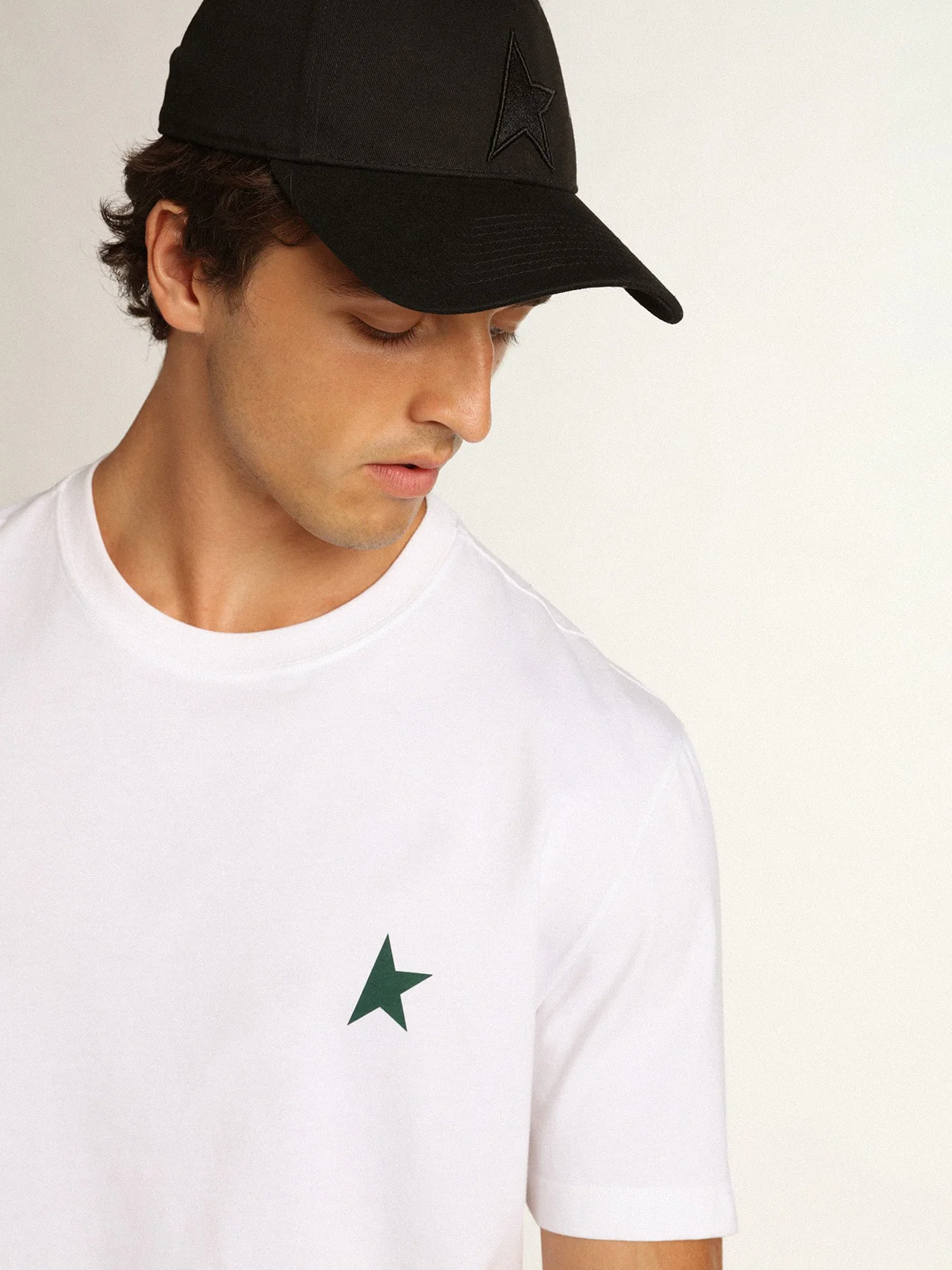 Men | White Star Collection T-Shirt with Contrasting Green Star On The Front | Optic White x Green - Image 5