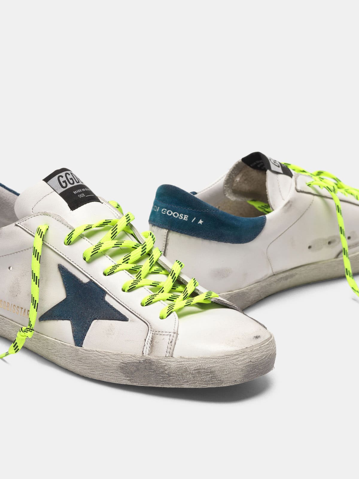 Men | White Super-Star Sneakers with Fluorescent Trekking Laces - Image 4