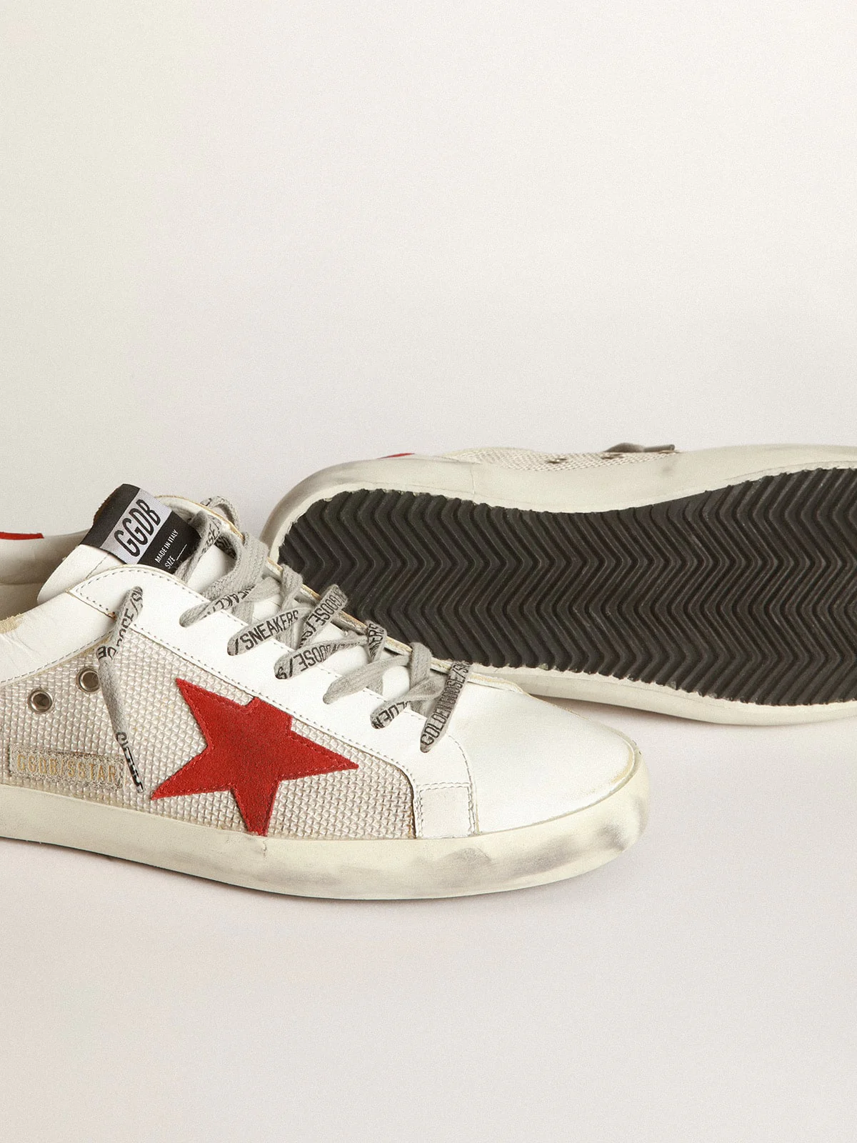 Men | White Superstar Sneakers Leather with Red Star | White x Light Silver x Red