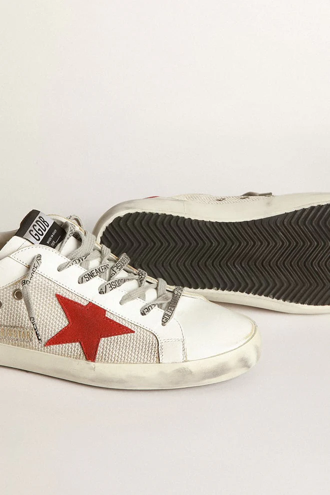 Men | White Superstar Sneakers Leather with Red Star | White x Light Silver x Red - Image 3