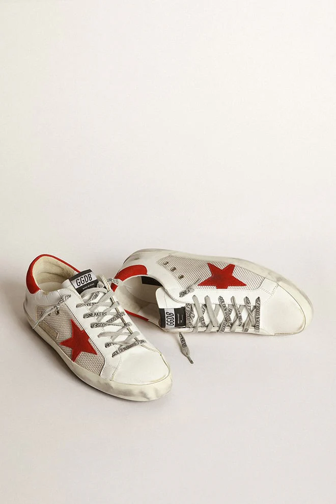 Men | White Superstar Sneakers Leather with Red Star | White x Light Silver x Red - Image 4
