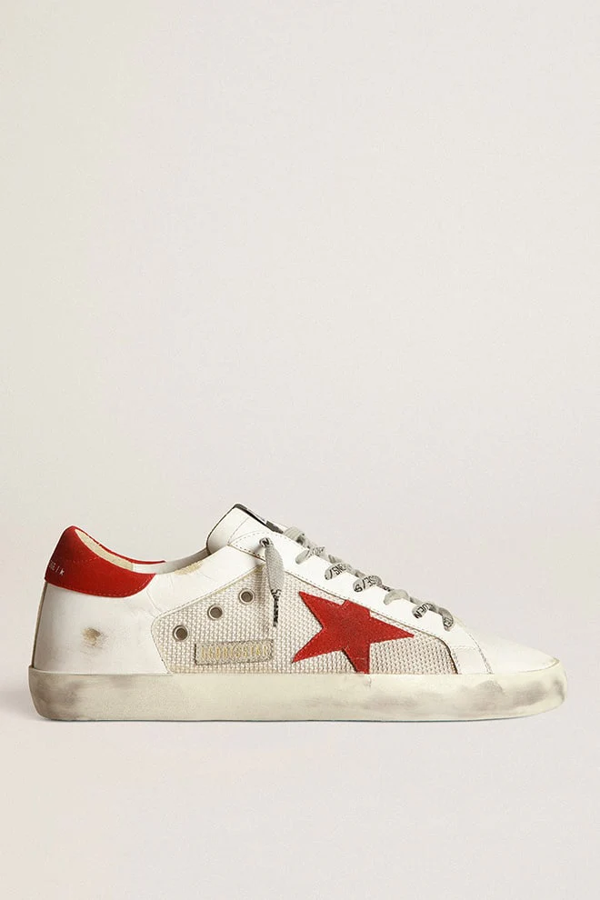 Men | White Superstar Sneakers Leather with Red Star | White x Light Silver x Red - Image 8