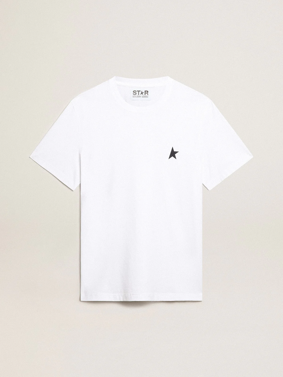 Men | White T-Shirt with Dark Blue Star On The Front | Optic White x Dark Blue - Image 4
