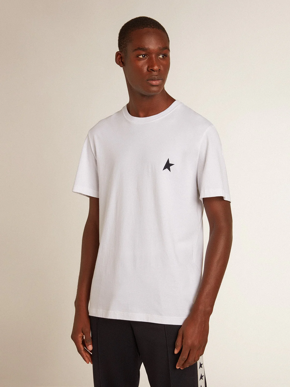 Men | White T-Shirt with Dark Blue Star On The Front | Optic White x Dark Blue - Image 5