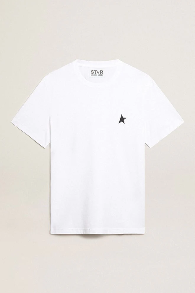 Men | White T-Shirt with Dark Blue Star On The Front | Optic White x Dark Blue - Image 9