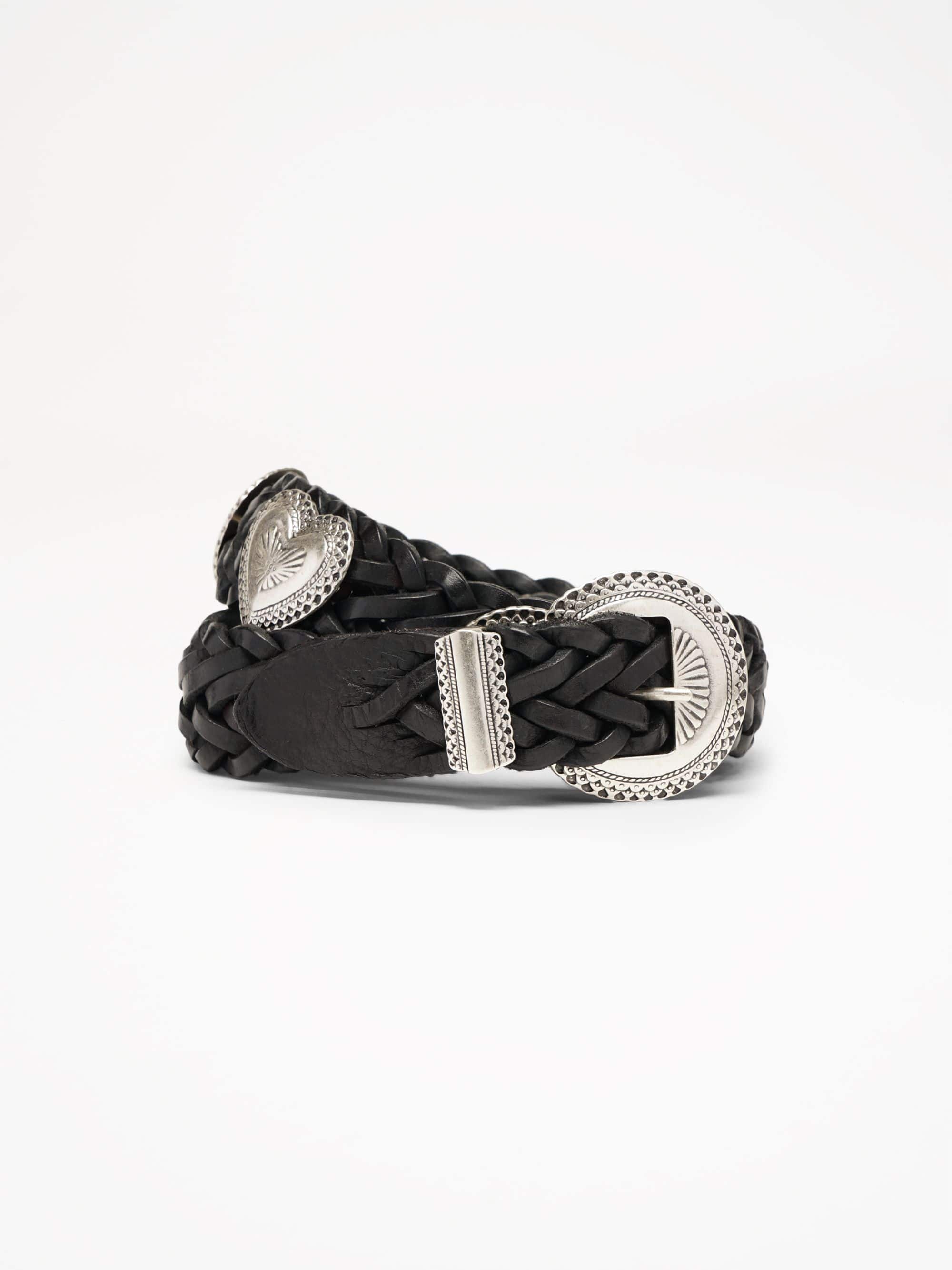 Unisex | Black Hearts Belt Made Of Braided Leather with Heart-Shaped Studs - Image 2