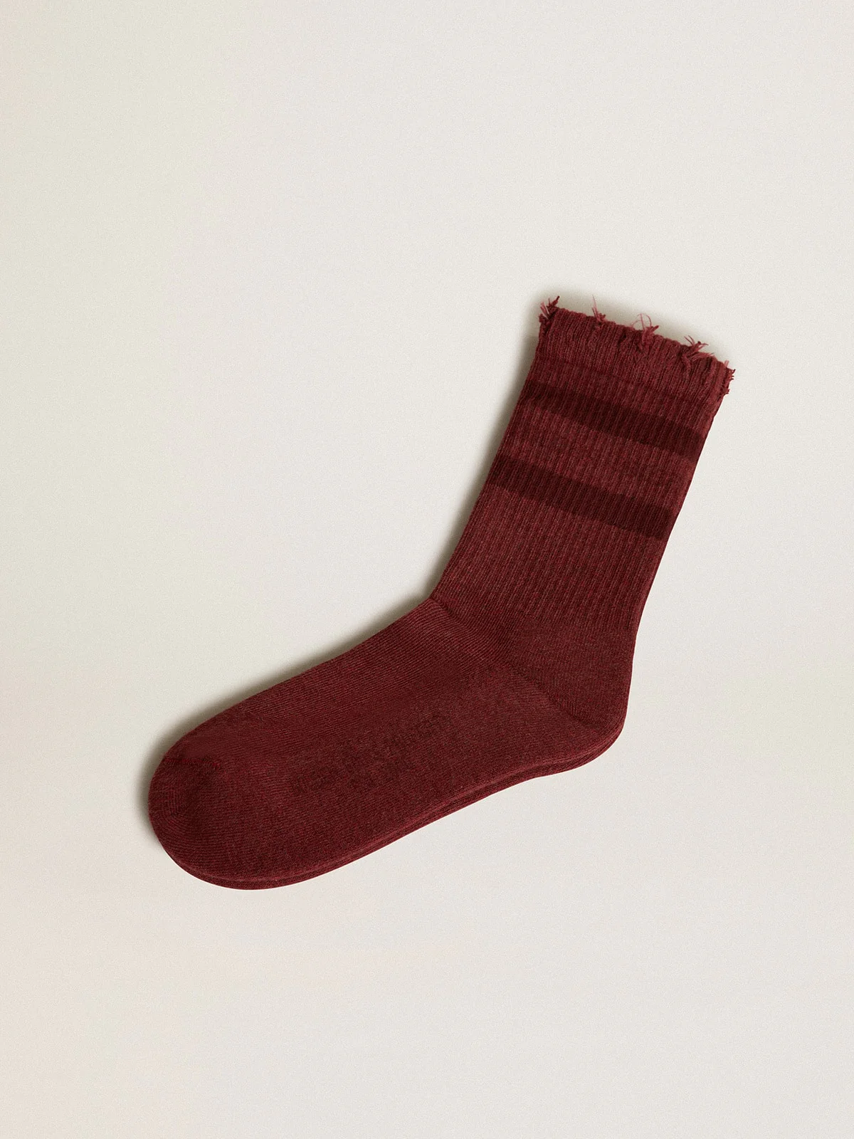 Unisex | Burgundy Socks with Distressed Details & Tone-On-Tone Stripes | Windsor Wine x Bordeaux - Image 2