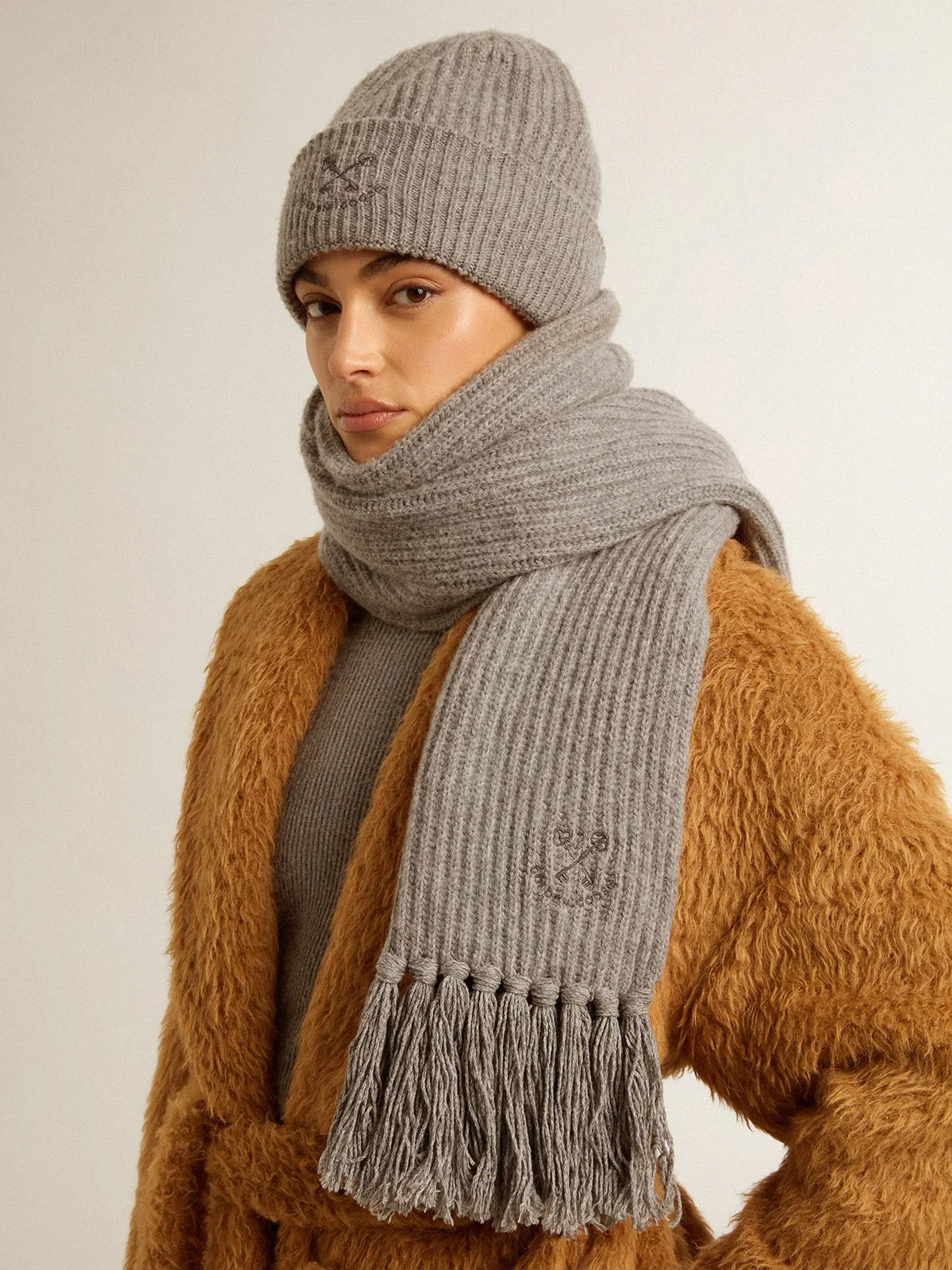 Unisex | Gray Ribbed Wool Scarf | Grey Melange - Image 3