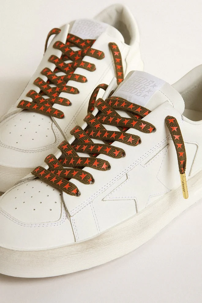 Unisex | Military-Green Laces with Contrasting Orange Stars | Khaki x Orange x Gold - Image 2