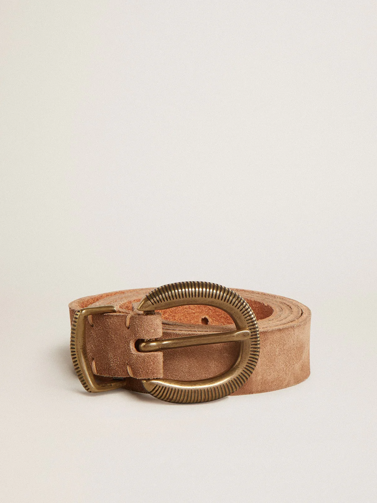 Women | Ash-Colored Nubuck Leather Belt with Gold Buckle | Ash