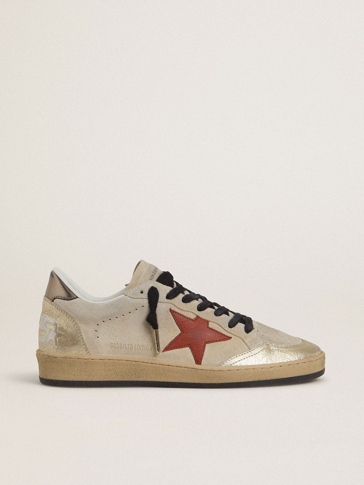 Women | Ball Star Beige Suede with Red Leather Star & Metallic Bronze Foiled Leather Heel Tab | Beige x Platinum x Orange x Gun Metal - Image 7