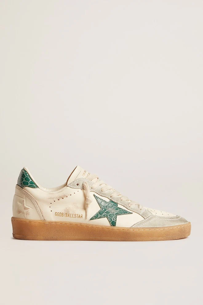 Women | Ball Star Ltd Nappa with Green Crocodile-Print Leather Star | White x Ice x Green - Image 11