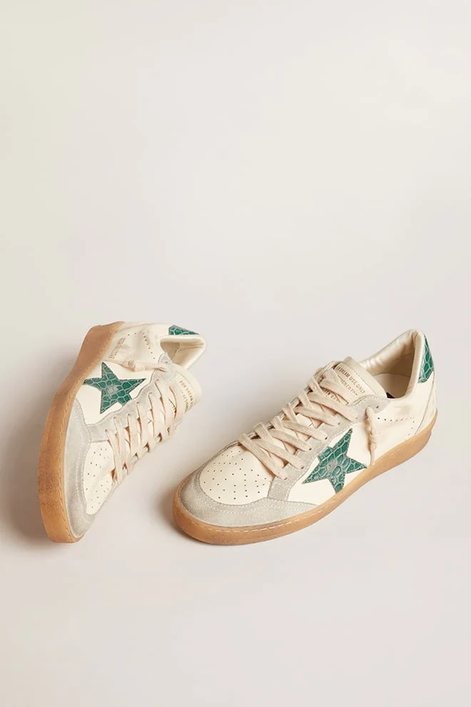 Women | Ball Star Ltd Nappa with Green Crocodile-Print Leather Star | White x Ice x Green - Image 2