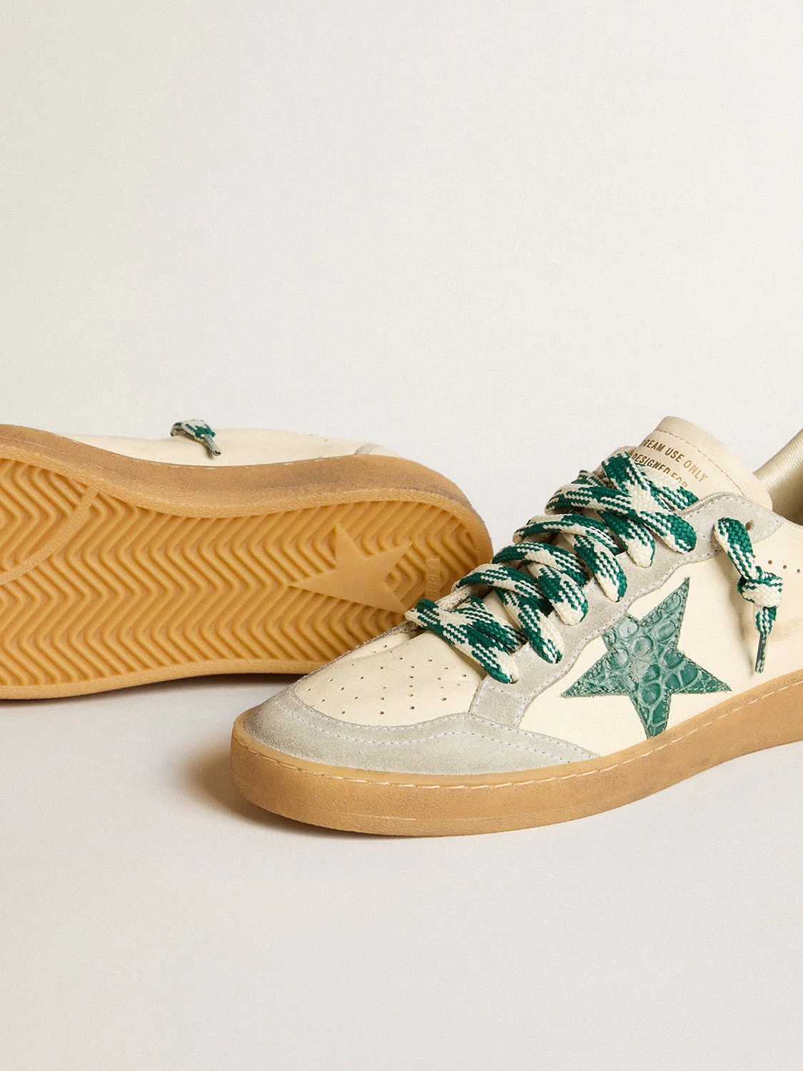 Women | Ball Star Ltd Nappa with Green Crocodile-Print Leather Star | White x Ice x Green - Image 5