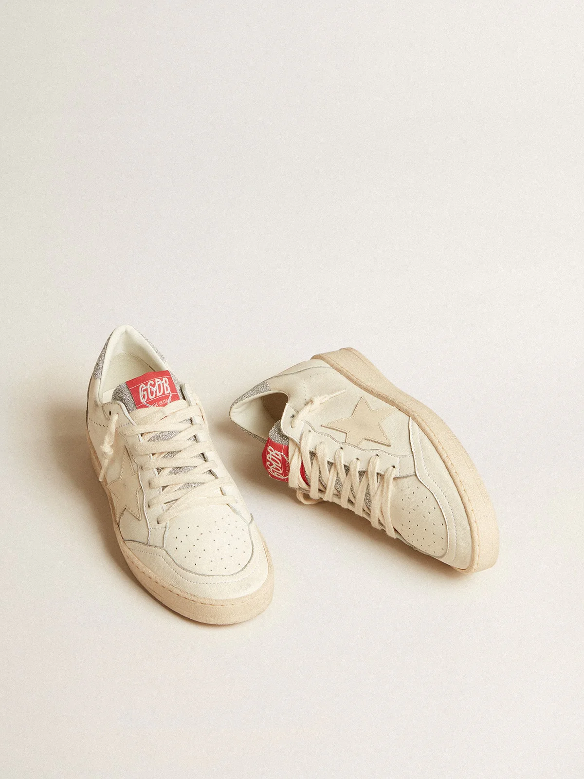 Women | Ball Star Ltd Nappa with White Star & Swarovski Crystal Heel Tab | White x Red x Silver - Image 2