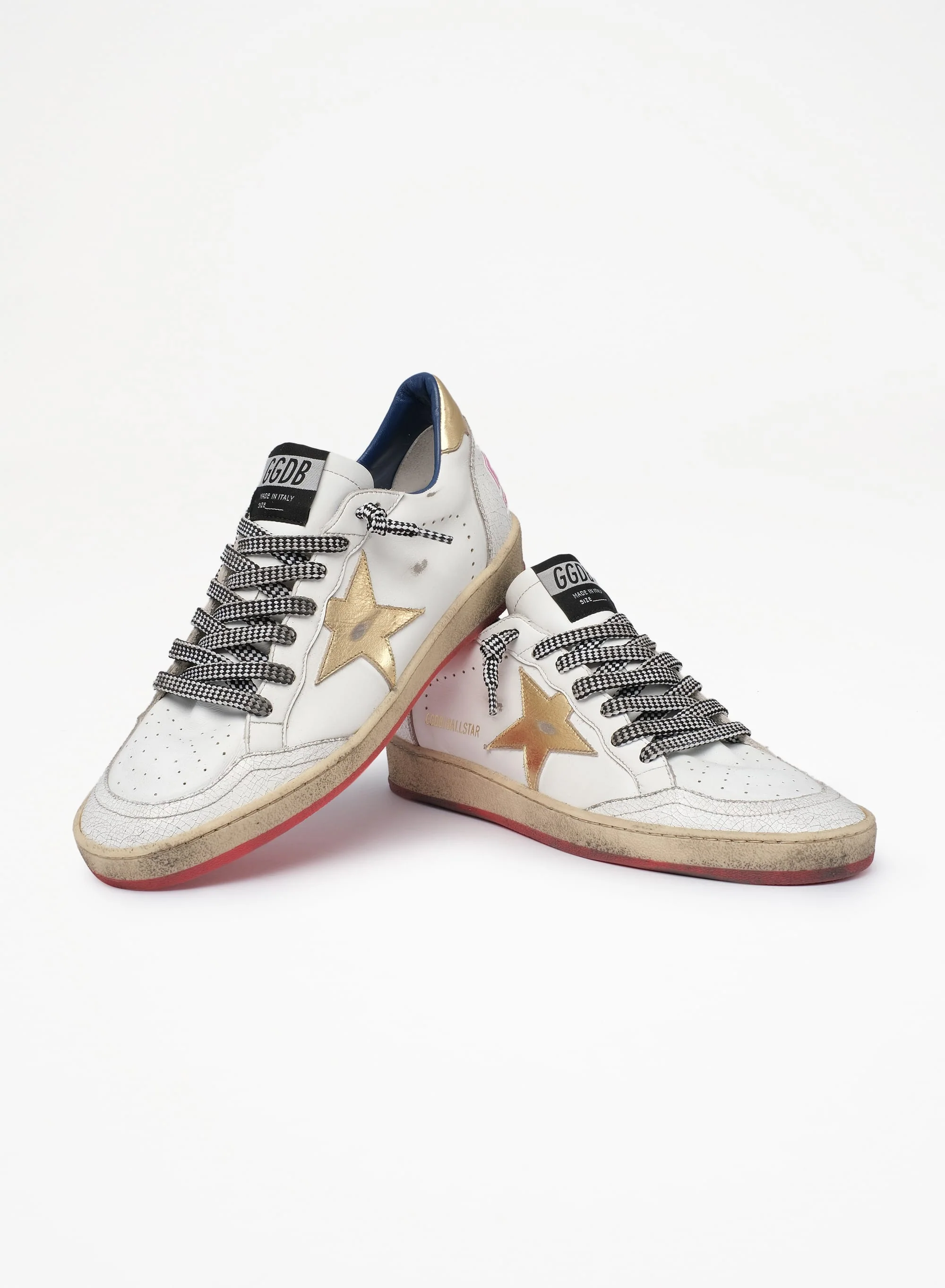 Women | Ball Star Ltd Sneakers White Leather with Gold Inserts | White x Gold - Image 7
