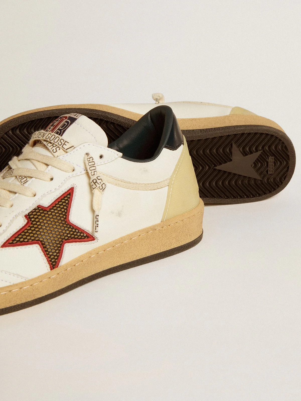 Women | Ball Star Ltd with Mesh Star & Midnight Blue Leather Heel Tab | White x Beige x Blue - Image 4
