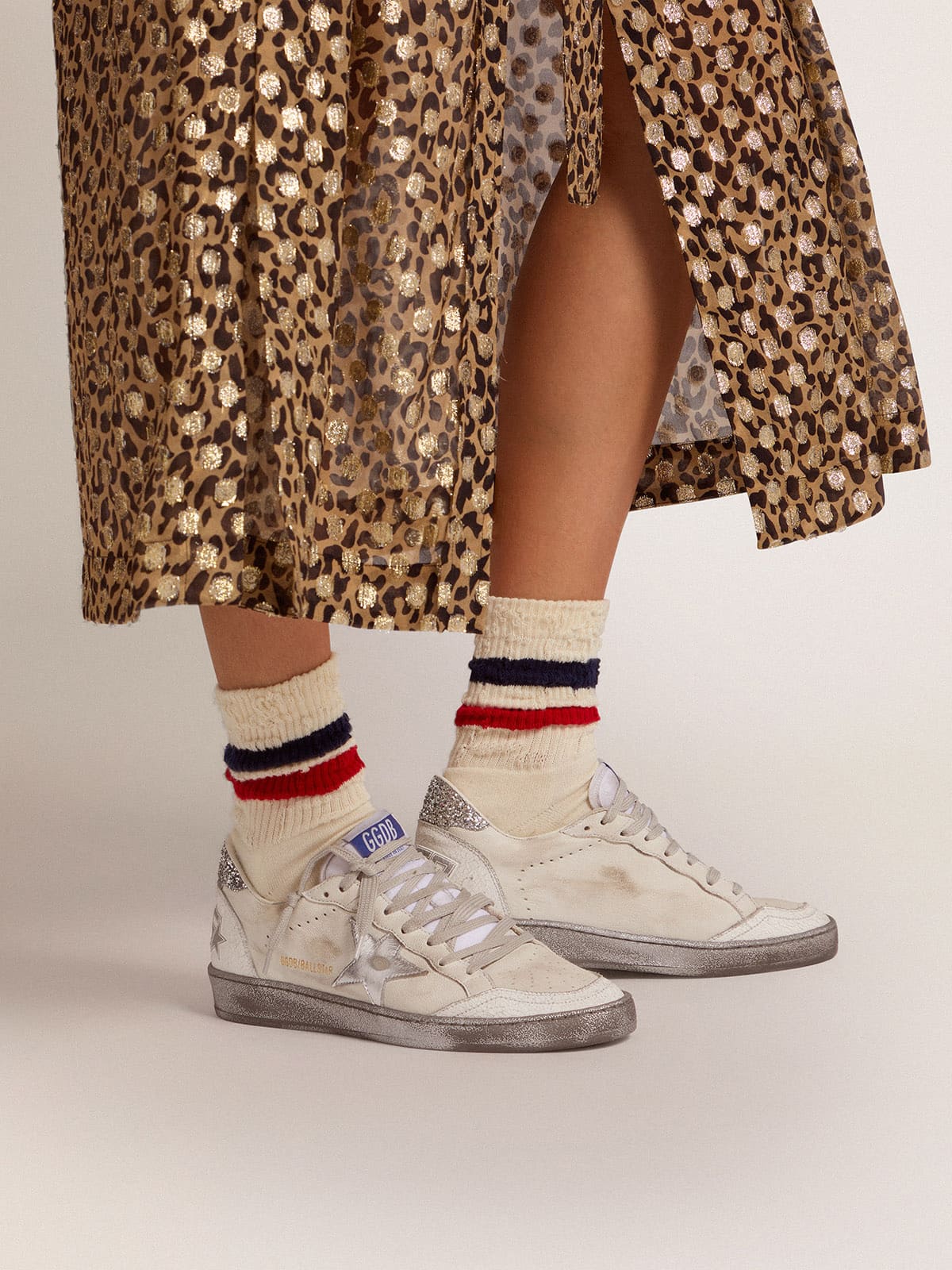 Women | Ball Star Ltd with Silver Glitter Heel Tab & Silver Star | White x Silver
