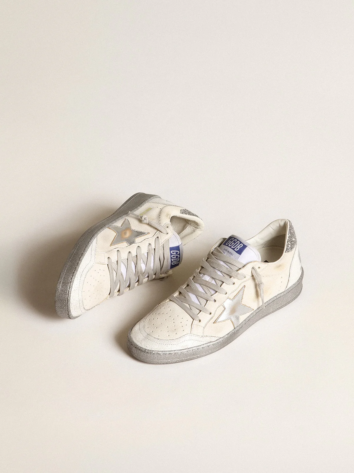 Women | Ball Star Ltd with Silver Glitter Heel Tab & Silver Star | White x Silver - Image 8