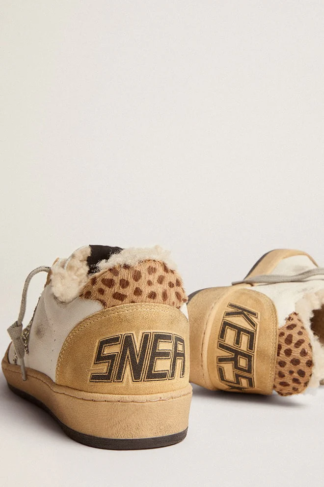 Women | Ball Star Nappa with Glitter Star & Shearling Lining | White x Sand x Platinum x Cream Light Brown Giraffe x Beige