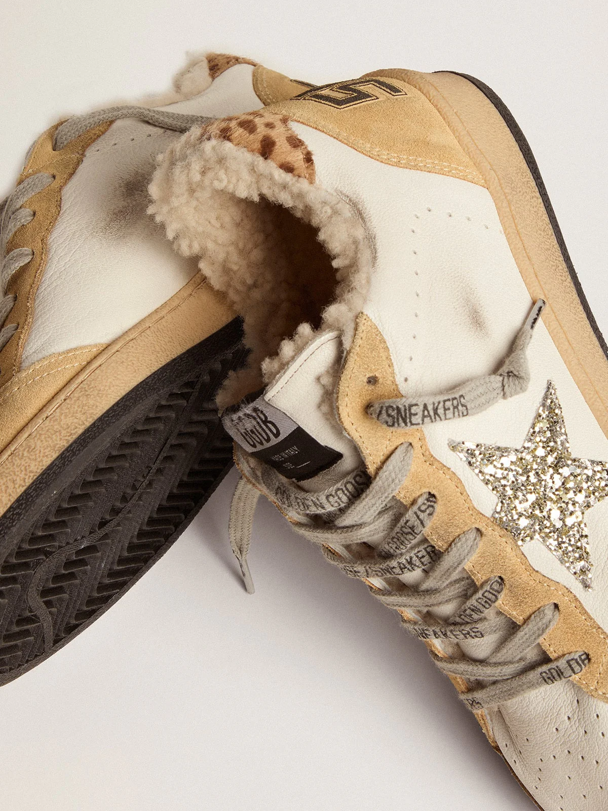 Women | Ball Star Nappa with Glitter Star & Shearling Lining | White x Sand x Platinum x Cream Light Brown Giraffe x Beige - Image 2