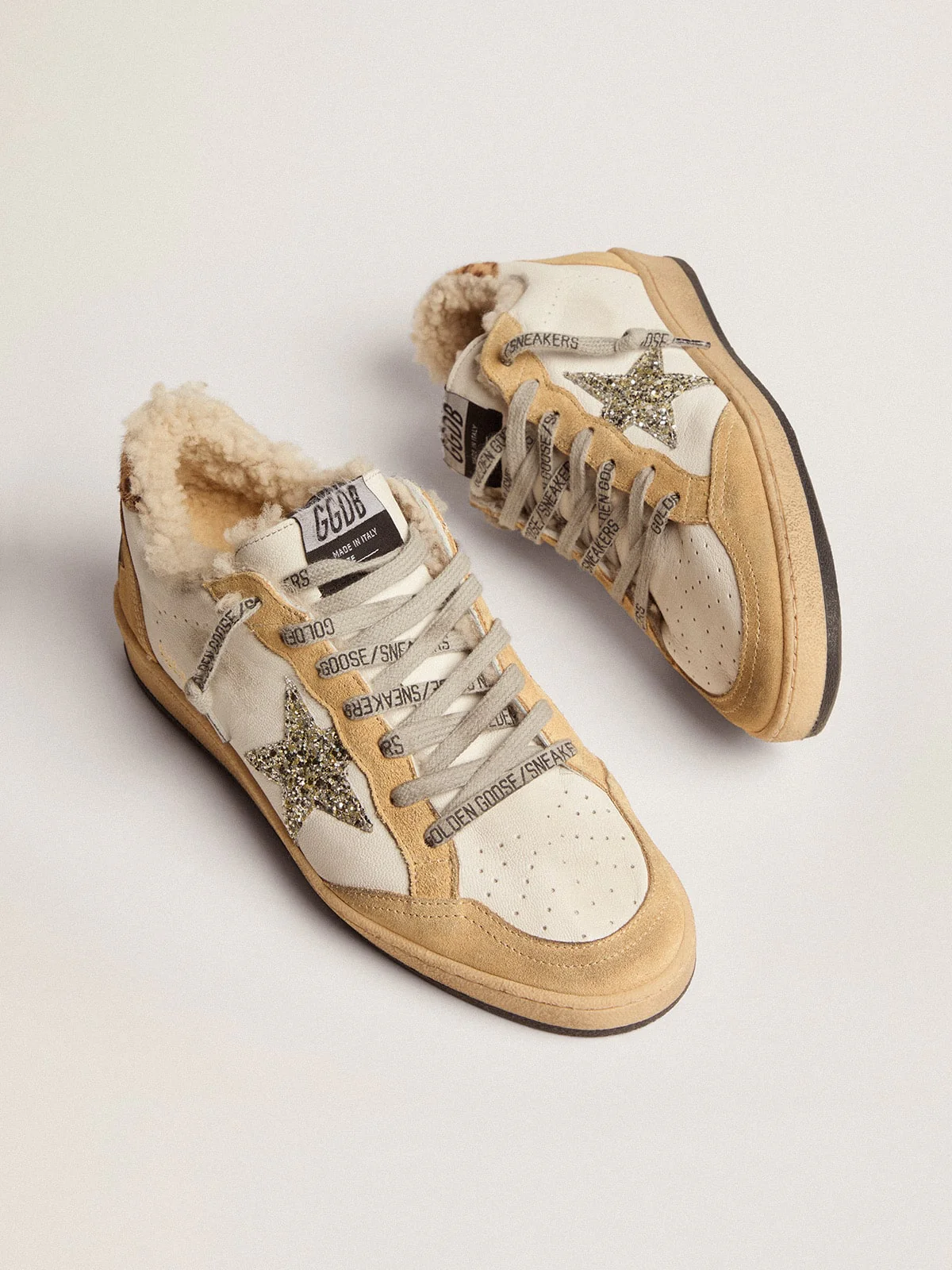 Women | Ball Star Nappa with Glitter Star & Shearling Lining | White x Sand x Platinum x Cream Light Brown Giraffe x Beige - Image 3