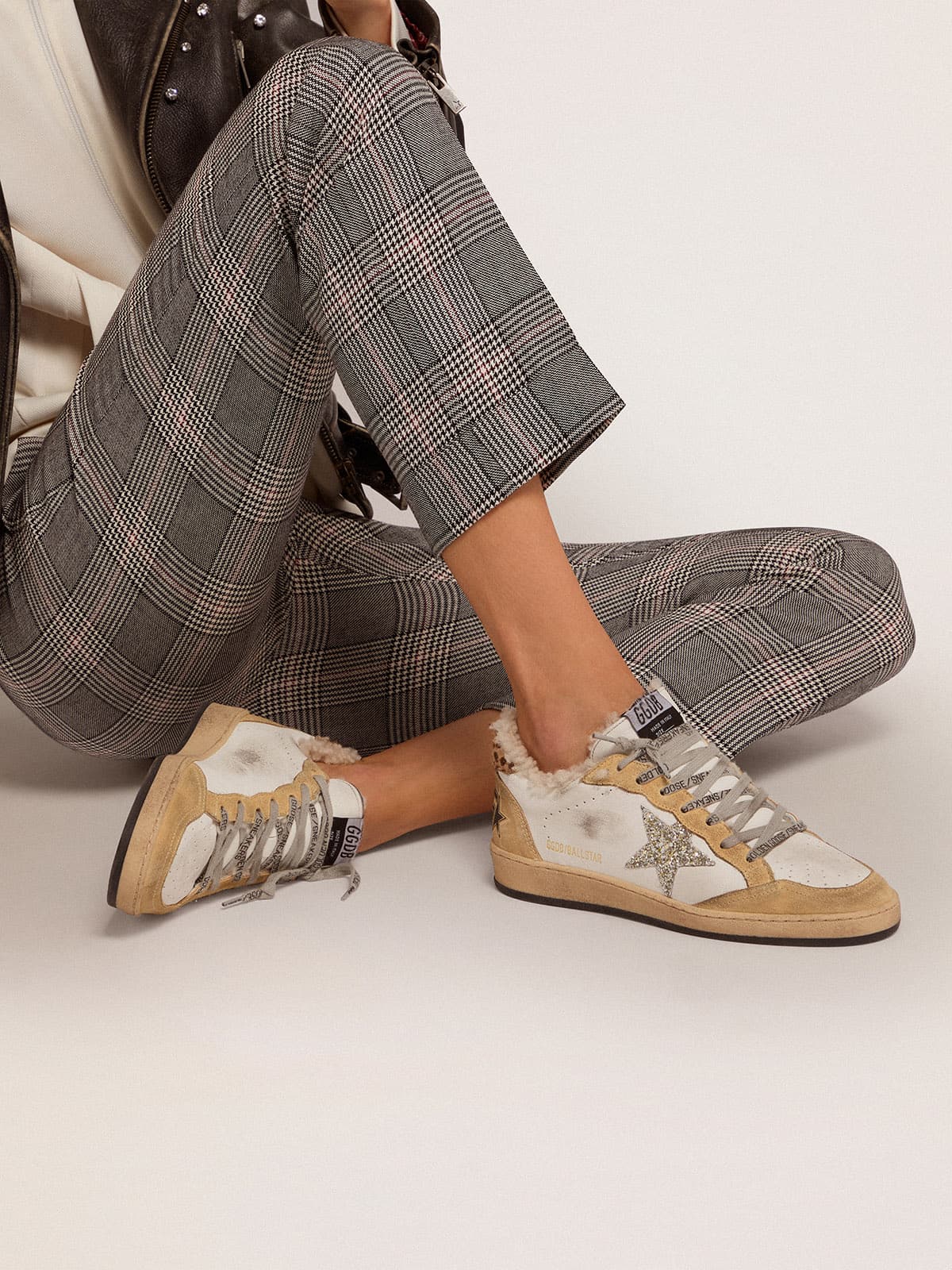 Women | Ball Star Nappa with Glitter Star & Shearling Lining | White x Sand x Platinum x Cream Light Brown Giraffe x Beige - Image 6
