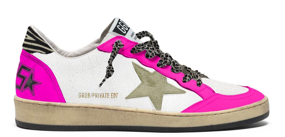 Women | Ball Star Private Edt White & Fuxia Leather with Zebra Heel Tab | White x Fuxia x Ice x Zebra White Black - Image 2