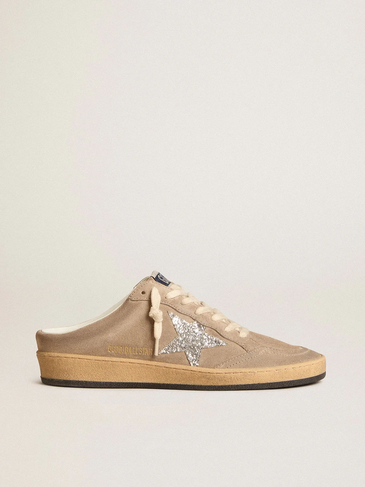Women | Ball Star Sabots Dove-Gray Suede with Silver Glitter Star | Taupe x Silver - Image 2