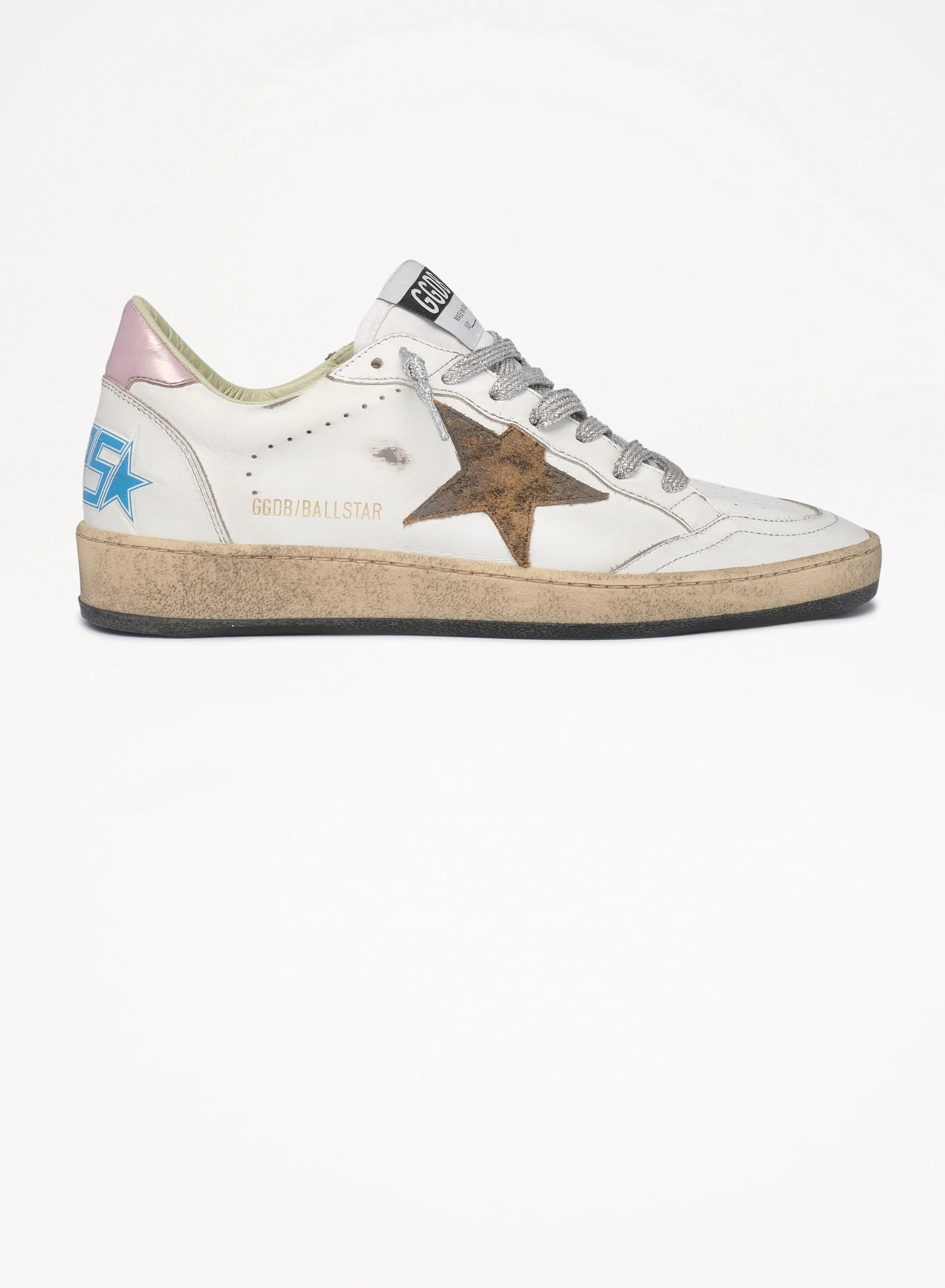 Women | Ball Star Sneakers with Leopard-Print Star & Pink Laminated Leather Heel Tab | White x Beige Brown Black x Salmon - Image 2