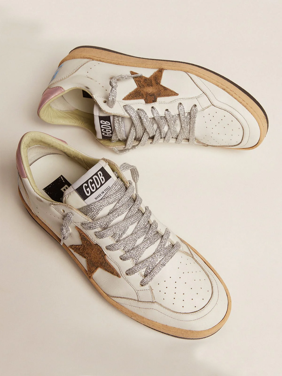 Women | Ball Star Sneakers with Leopard-Print Star & Pink Laminated Leather Heel Tab | White x Beige Brown Black x Salmon - Image 8
