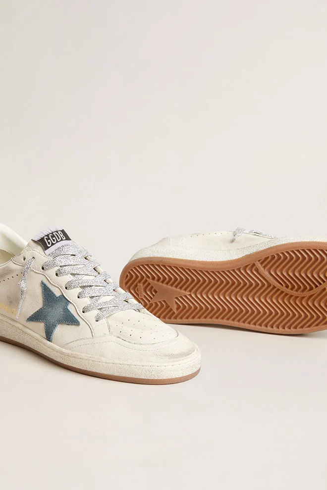 Women | Ball Star White Leather with Light Blue Star & Laminated Heel Tab | White x Smoke Blue x Peach - Image 2