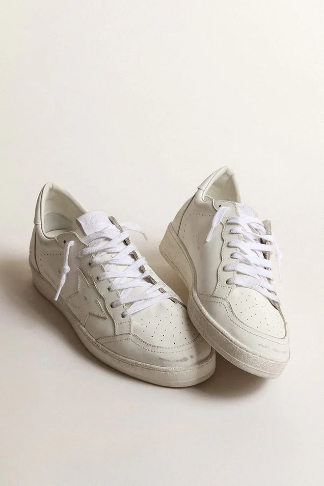 Women | Ball Star White Leather with White Leather Star & Heel Tab | Optic White - Image 3